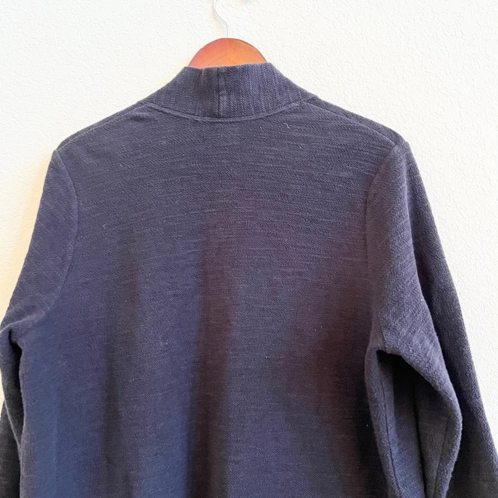 Lands End Thick Terrycloth Black Knit Open Front‎ Cardigan Sweater Size 14 16